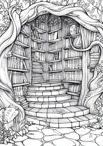 Wallpaper Mural Enchanted Library Coloring Page Torontodigital.ca