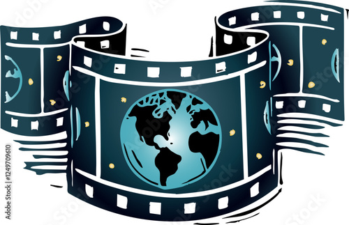 World cinema movie film woodcut illustration