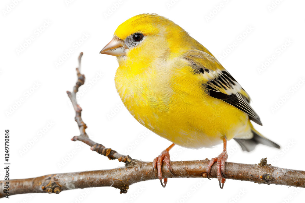 Obraz premium Elegant American goldfinch with vivid yellow feathers and fine details of its wings isolated on transparent background