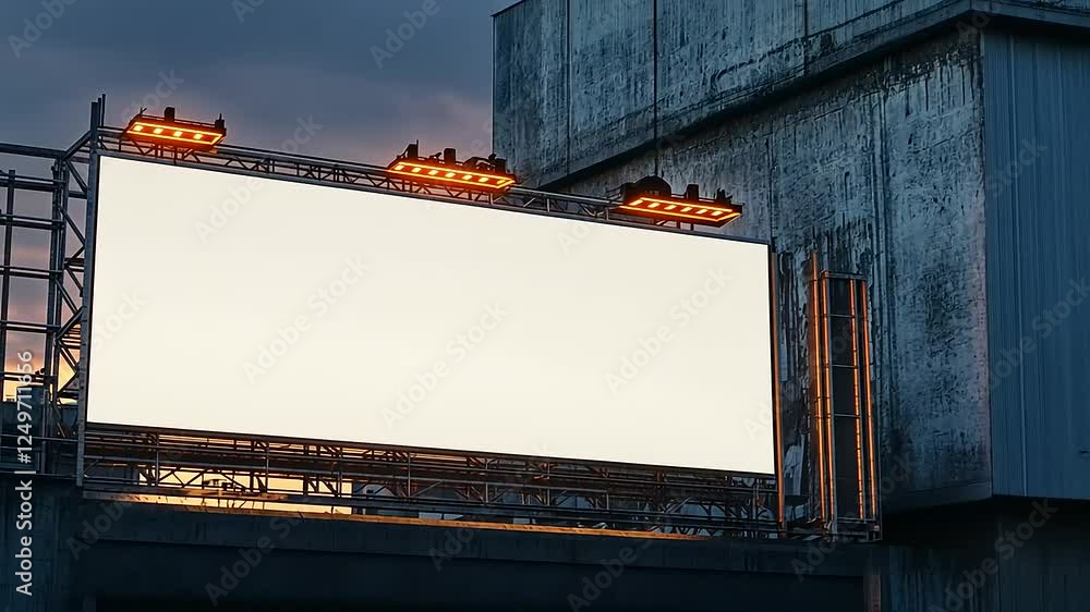 Empty Billboard on Urban Building at Sunset with Colorful Sky Empty Billboard on Urban Building at Sunset with Colorful Sky