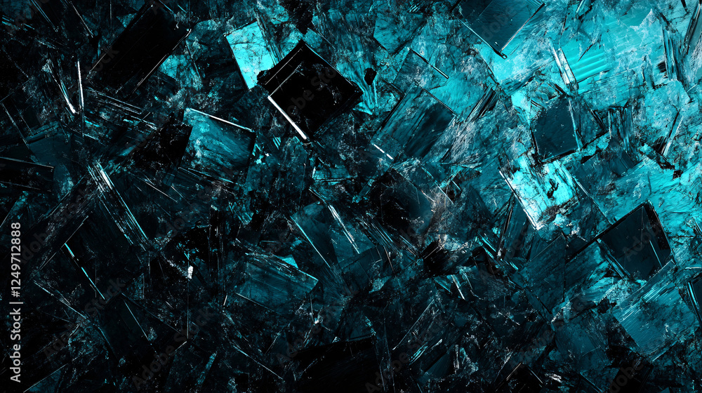 A shattered glass surface with sharp broken edges reflecting teal light creating a futuristic and dramatic abstract composition
A shattered glass surface with sharp broken edges reflecting teal light creating a futuristic and dramatic abstract composition