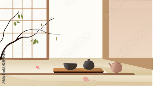 Cultural Tradition Japanese Tea Ceremony in an Authentic Room.eps