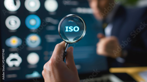 Obraz na płótnie Analyzing iso standards with magnifying glass