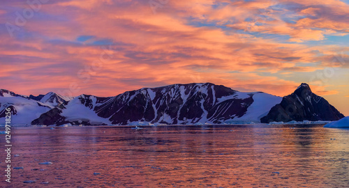Icebergs of Antartica during sunset