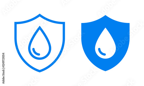 Waterproof icon. Shield with water drop icon set
