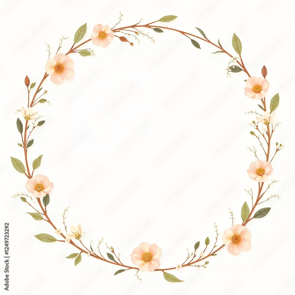 Fototapeta premium Beautiful flower branch wreath frame