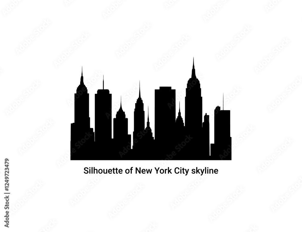 Naklejka premium USA New York City skyline silhouette with famous buildings and landmarks in black and white Background