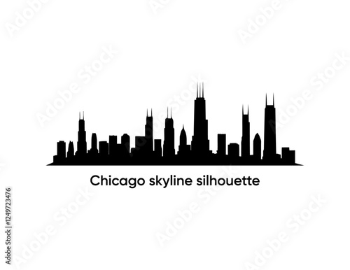 Chicago city skyline silhouette. Black and white silhouette of Chicago city, USA. buildings and landmarks Vector