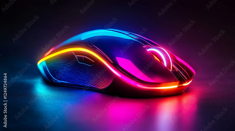 A futuristic gaming mouse illuminated by neon lights with geometric shapes in bright blue, pink, and purple. The modern, vibrant wallpaper features blurred backgrounds and empty caption space.
A futuristic gaming mouse illuminated by neon lights with geometric shapes in bright blue, pink, and purple. The modern, vibrant wallpaper features blurred backgrounds and empty caption space.
