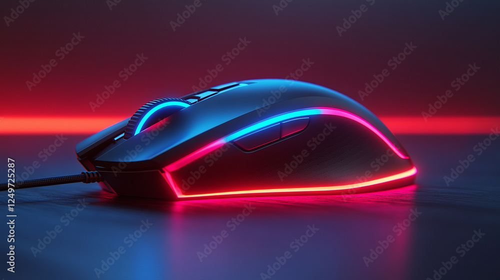 A futuristic gaming mouse illuminated by neon lights with geometric shapes in bright blue, pink, and purple. The modern, vibrant wallpaper features blurred backgrounds and empty caption space.
A futuristic gaming mouse illuminated by neon lights with geometric shapes in bright blue, pink, and purple. The modern, vibrant wallpaper features blurred backgrounds and empty caption space.