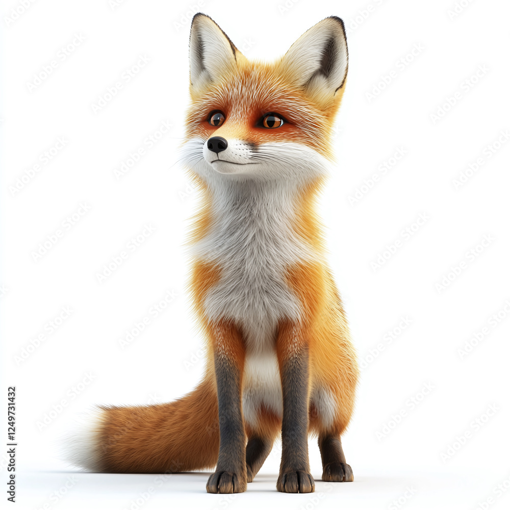 Naklejka premium 3d icon of cute red fox isolated on white background.
