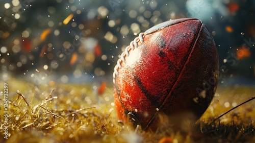 a close up view on an american football after a fumble photo