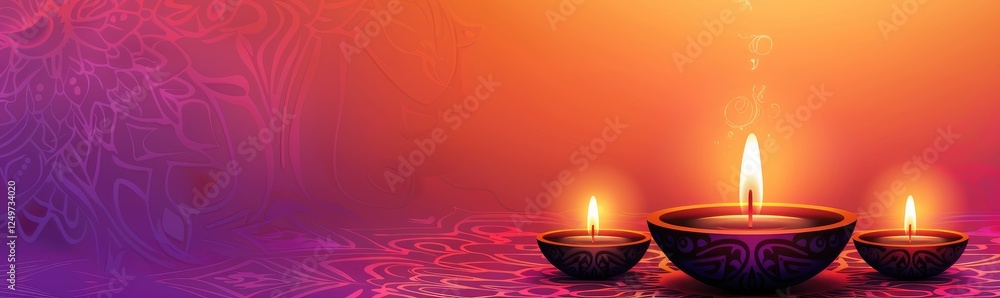 Happy Diwali celebration background. front view of banner design decorated with illuminated oil lamps on patterned red background. Vector watercolor style. text Digital corollary Happy Diwali celebration background. front view of banner design decorated with illuminated oil lamps on patterned red background. Vector watercolor style. text Digital corollary
