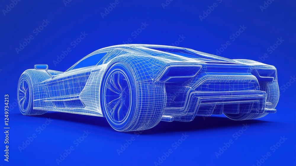 Naklejka premium A futuristic wireframe of a car concept on a blue background.