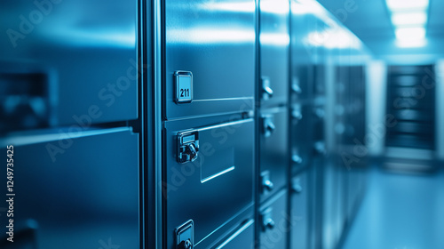 Stainless steel morgue lockers in a cold storage facility