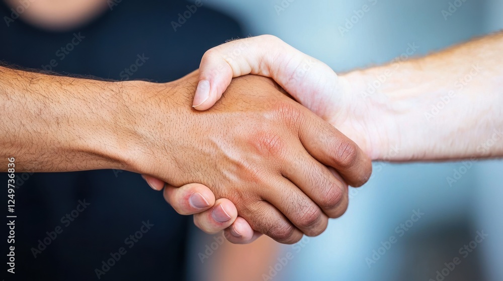 Fototapeta premium Close Up Of Diverse Hands Shaking In A Gesture Of Agreement And Partnership