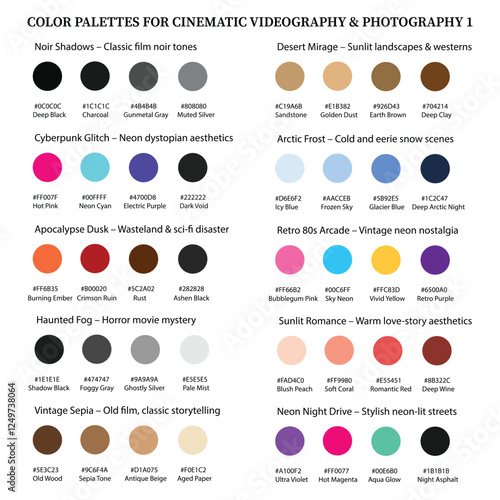 Cinematic Color Palette Collection 1 – 10 Vector Color Schemes for Filmmaking and Photography