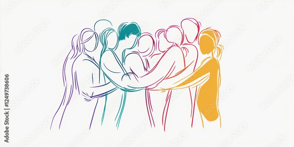 Line drawing of people hugging each other, white background, simple lines, colorful Generative AI Line drawing of people hugging each other, white background, simple lines, colorful Generative AI