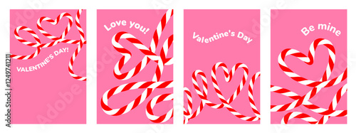 Set empty blank abstract Valentine's Day background, greeting card pink paper with ribbon. Textbox tied up with cotton red rope bakers twine in shape of heart. Packing string for present. Vector EPS10