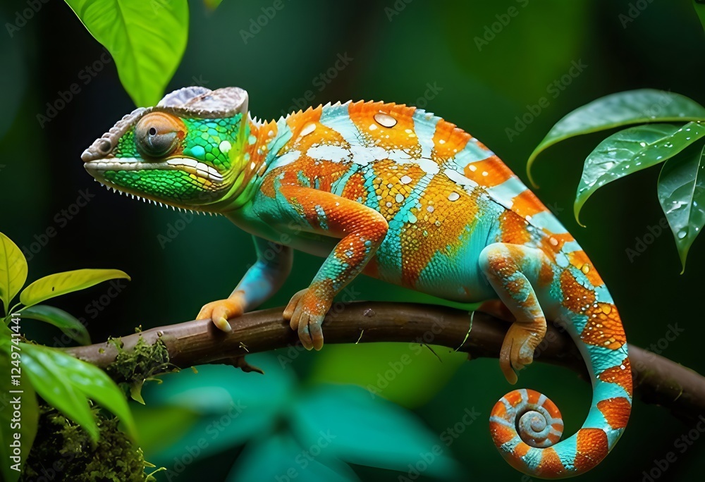 Obraz premium Buntes Chamäleon auf einem Ast