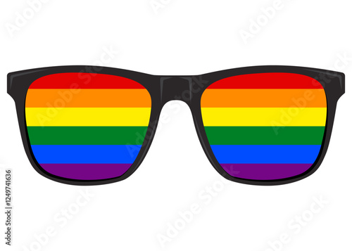 Rainbow sunglasses LGBT flag symbol hand drawn illustration