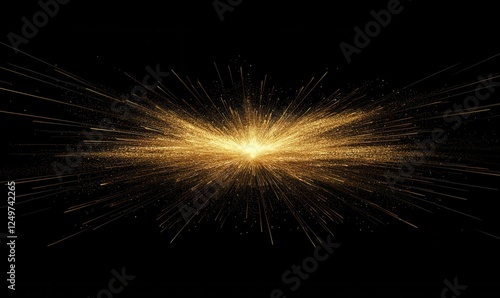 Abstract close-up of golden sparkler bursting with light against a dramatic black background, creating a festive and celebratory mood