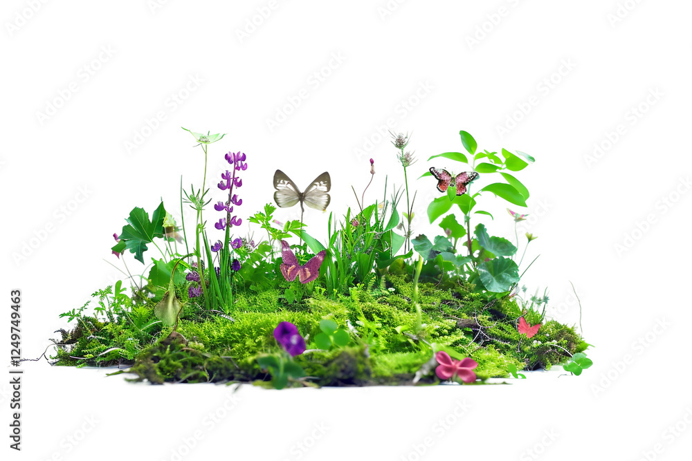 Fototapeta premium Vibrant Fairy Garden with Flowers and Butterflies