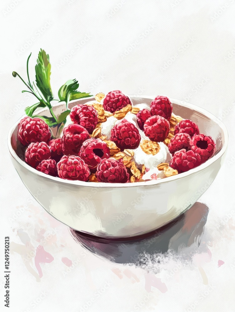 cereal bowl with raspberries illustration cereal bowl with raspberries illustration