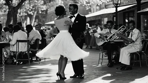 Dancing Couple in Parisian Street Scene from the 1960s