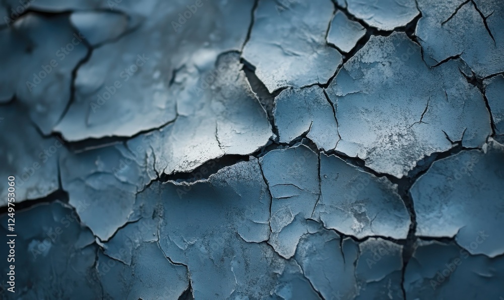 Close-up of cracked blue paint on a weathered wall, highlighting the textured beauty of aging surfaces Close-up of cracked blue paint on a weathered wall, highlighting the textured beauty of aging surfaces