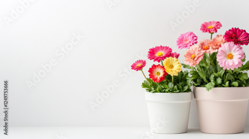 Wallpaper Mural Beautiful fresh flower plants in simple pots with a clean white background Torontodigital.ca