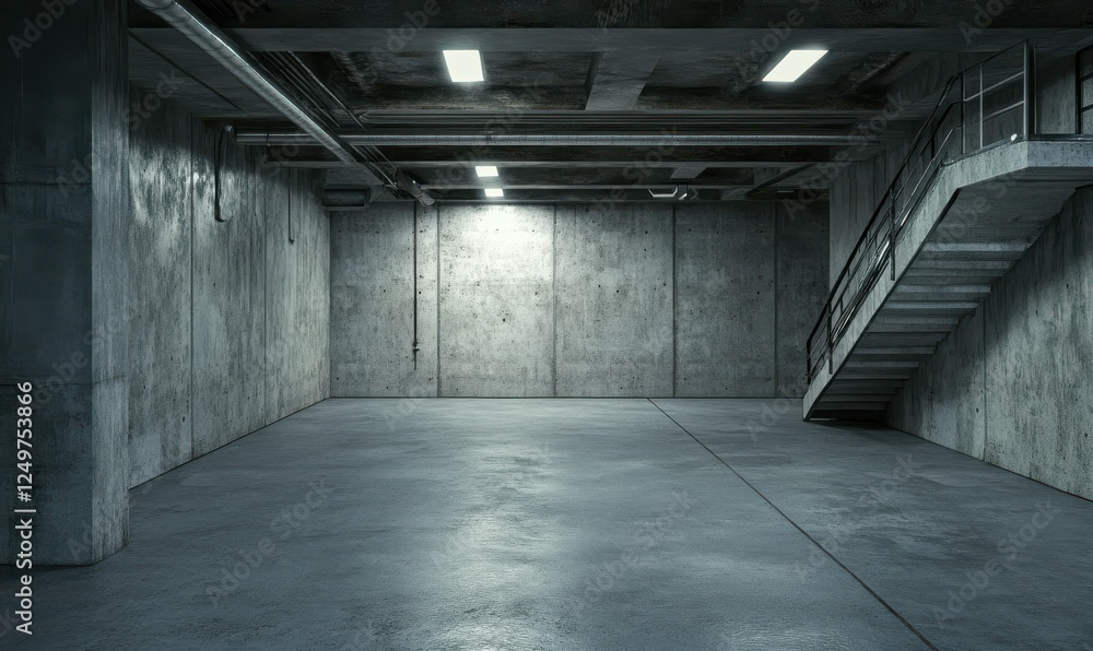 Empty concrete room with a minimalist industrial design, smooth surfaces and soft gray tones creating a modern and clean look Empty concrete room with a minimalist industrial design, smooth surfaces and soft gray tones creating a modern and clean look