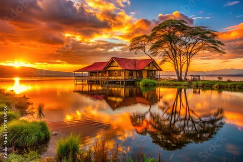 Wallpaper Mural Capture Kenya's Naivasha sunset: vibrant oranges, wildlife silhouettes, lakeside charm. Torontodigital.ca