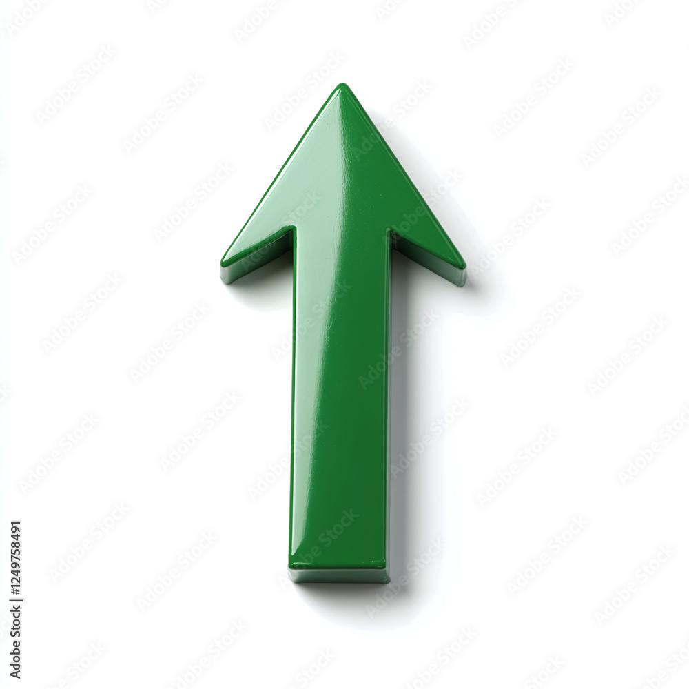 Green arrow pointing up with shadow effect isolated on white background. Green arrow pointing up with shadow effect isolated on white background.