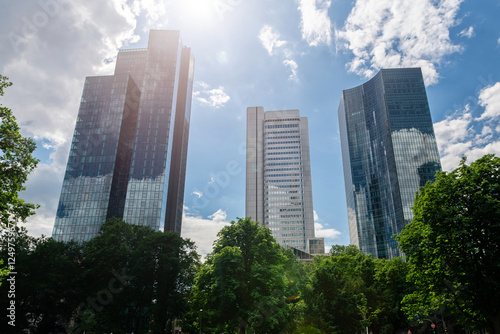 Skyscrapers in Frankfurt am Main, Germany. Summer sunny day.