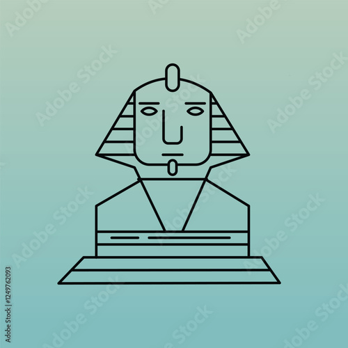 Sphinx of Giza ancient Egyptian pyramids  black outline, blue gradient background, illustration art