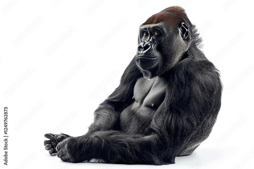 Naklejka premium Gorilla in Thought Isolated on Solid Background