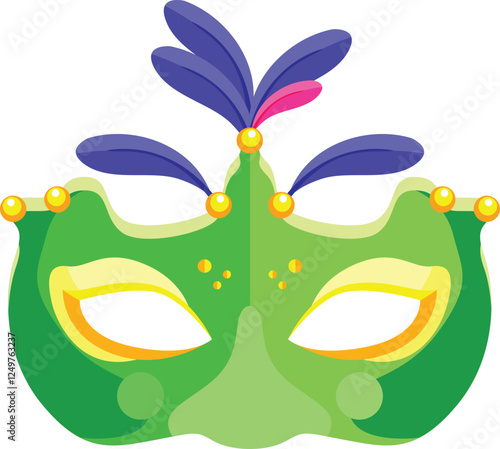 Green Carnival Mask with Feathers – Festive Masquerade Illustration