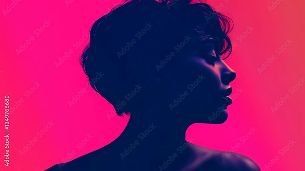 Silhouette of a person against a vibrant pink and purple background showcasing a creative artistic expression Silhouette of a person against a vibrant pink and purple background showcasing a creative artistic expression
