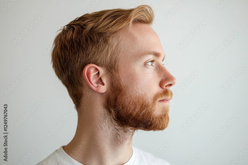 Obraz premium Man looking to the side, isolated on a white background.
