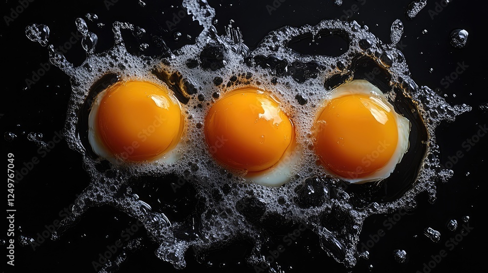 Three Egg Yolks, Top View on Black Background Three Egg Yolks, Top View on Black Background