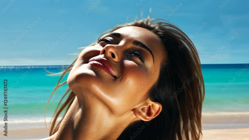Serene Woman on Tropical Beach with Natural Light Serene Woman on Tropical Beach with Natural Light