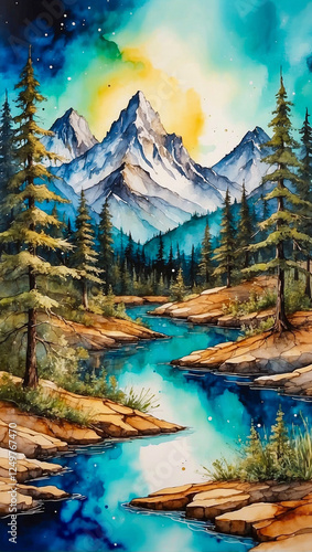 Acrylic and alcohol ink mixed media landscape art combines the rich texture of acrylics with the fluid, organic movement of alcohol inks, creating a striking and dynamic composition