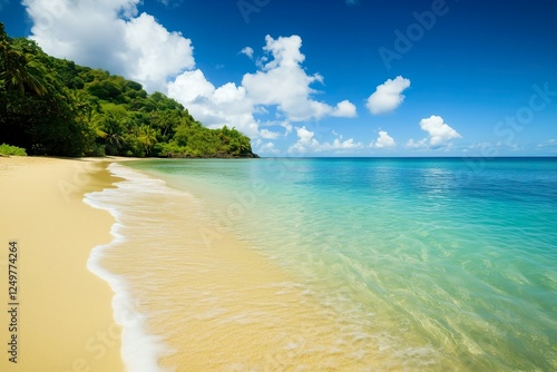 Pristine beach with turquoise waters and clear sky
