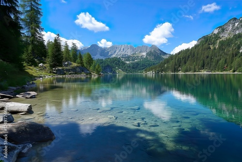 Scenic view of a tranquil lake surrounded by mountains
