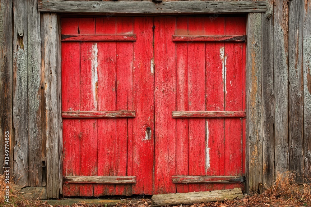 Vibrant red barn door showcases rustic charm with weathered wood and peeling paint, reflecting rural heritage and timeless appeal Vibrant red barn door showcases rustic charm with weathered wood and peeling paint, reflecting rural heritage and timeless appeal