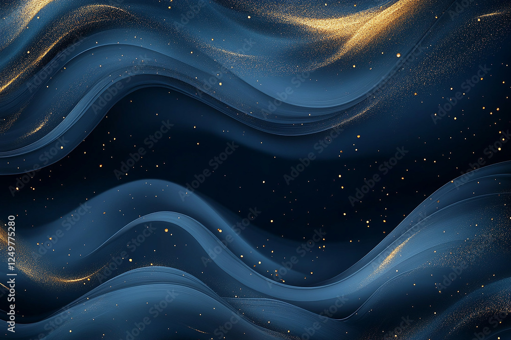 Blue Abstract Background with Wavy Gold Lines Blue Abstract Background with Wavy Gold Lines