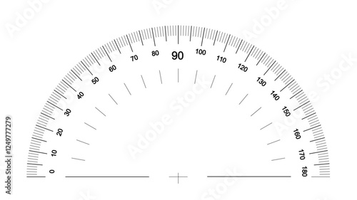 180 degree protractor with a precise angle meter scale, isolated. Round angle meter scale with clear degree markings for accurate angle measurement PNG