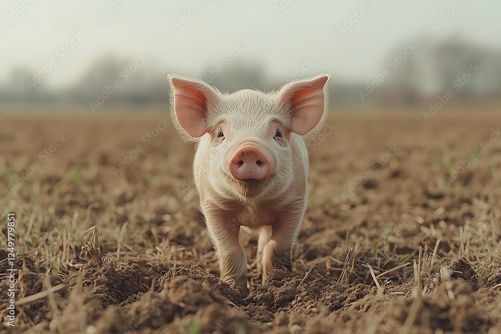 A cute piglet walking on a farm A cute piglet walking on a farm