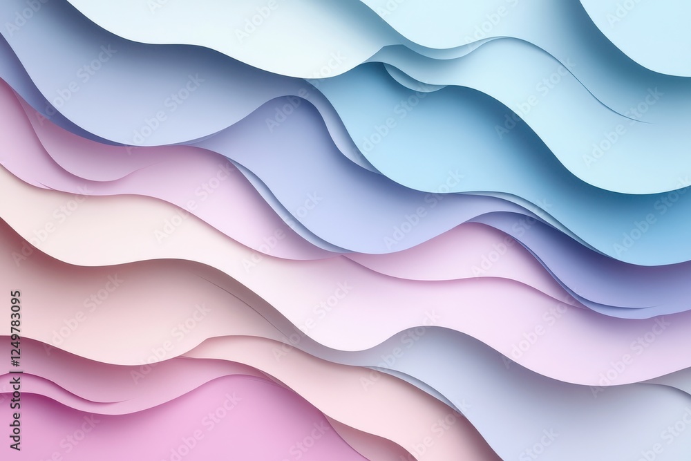 Flowing layers of pastel colors create a soothing abstract wave pattern, blending shades of pink, blue, and purple for a calming visual effect Flowing layers of pastel colors create a soothing abstract wave pattern, blending shades of pink, blue, and purple for a calming visual effect